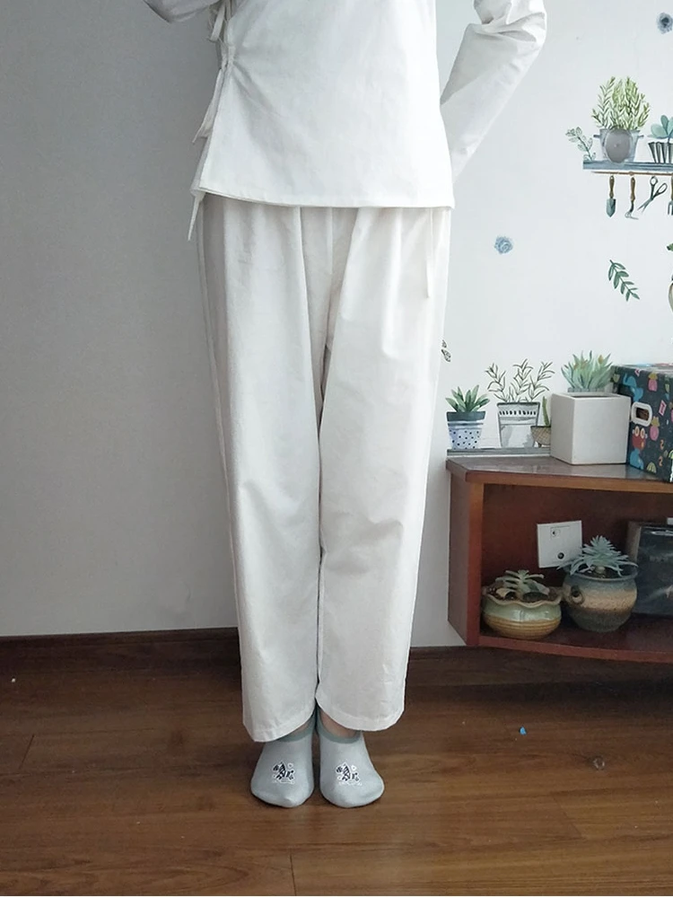 Pantalon à bascule Hanfu en coton pour hommes et femmes, sous-vêtements blancs, taille élastique, leggings, grande taille, vêtements de nuit pour la maison, livraison directe