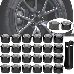 17MM 24Pcs Black/Grey Car Wheel Nut Cap Protection Covers Caps Tool Anti-Rust Auto Hub Screw Cover Tyre Bolt Exterior Decoration