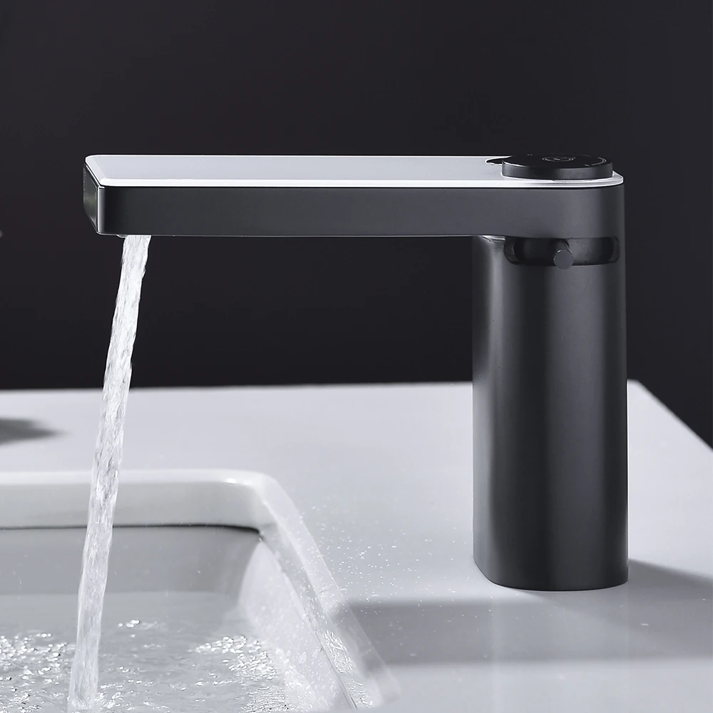 Imagem -02 - Torneira Led Digital Brass Temperature Display Basin Misturador de Lavatório de Banho Preto Smart Tap Sink para Banheiro