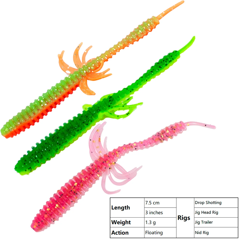 Soft Lures Worms Creature 7.5cm 1.3g Dytiscidae Worm Stick Needle Tail Fishing Lures