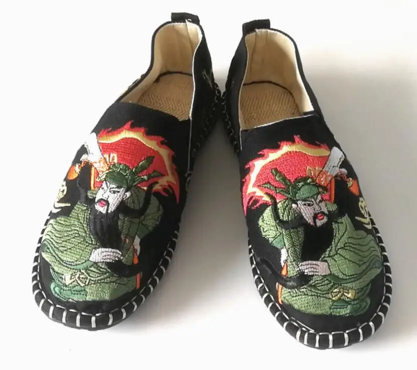 Spring Fall Guanyu Fabric shoes Chinese Traditional shoes cotton hemp embroidery low top men round head rubber sole Cloth shoes