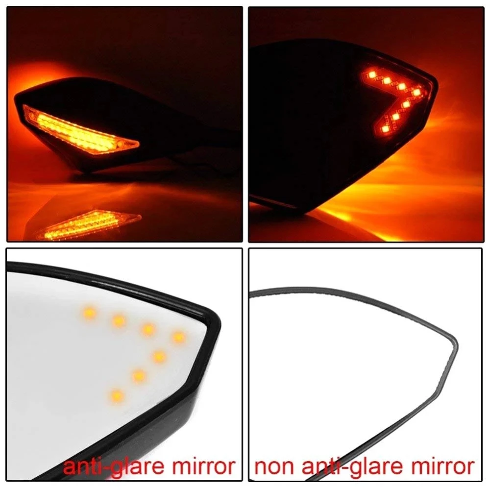 Hot Sale 2Pcs Side Mirrors Motorcycle Handlebar Mount Rearview Mirror with LED Turn Signal Lights Car Accessories