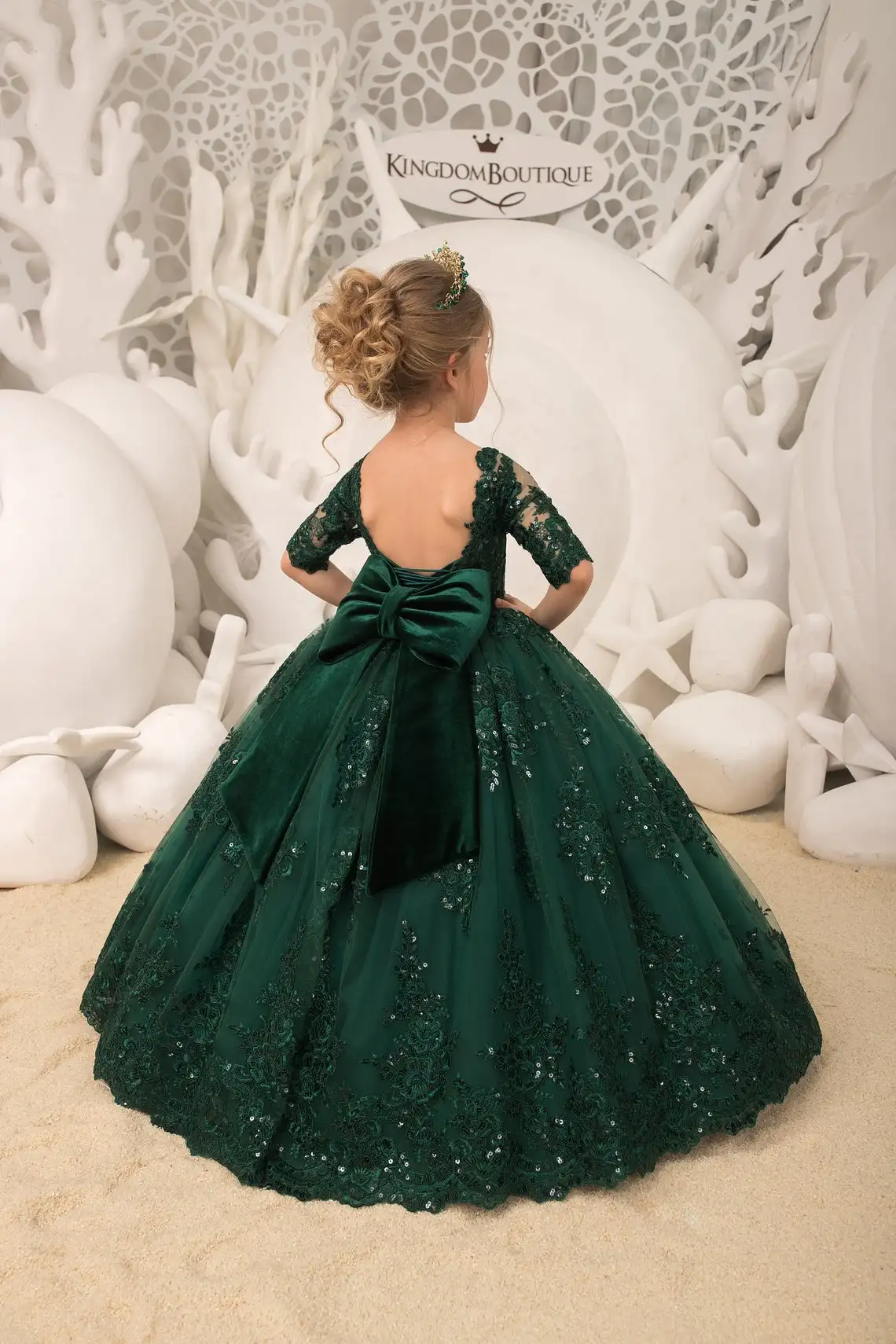 Robe de bal Vintage pour filles, en dentelle perlée, à manches courtes, tenue de spectacle pour enfants