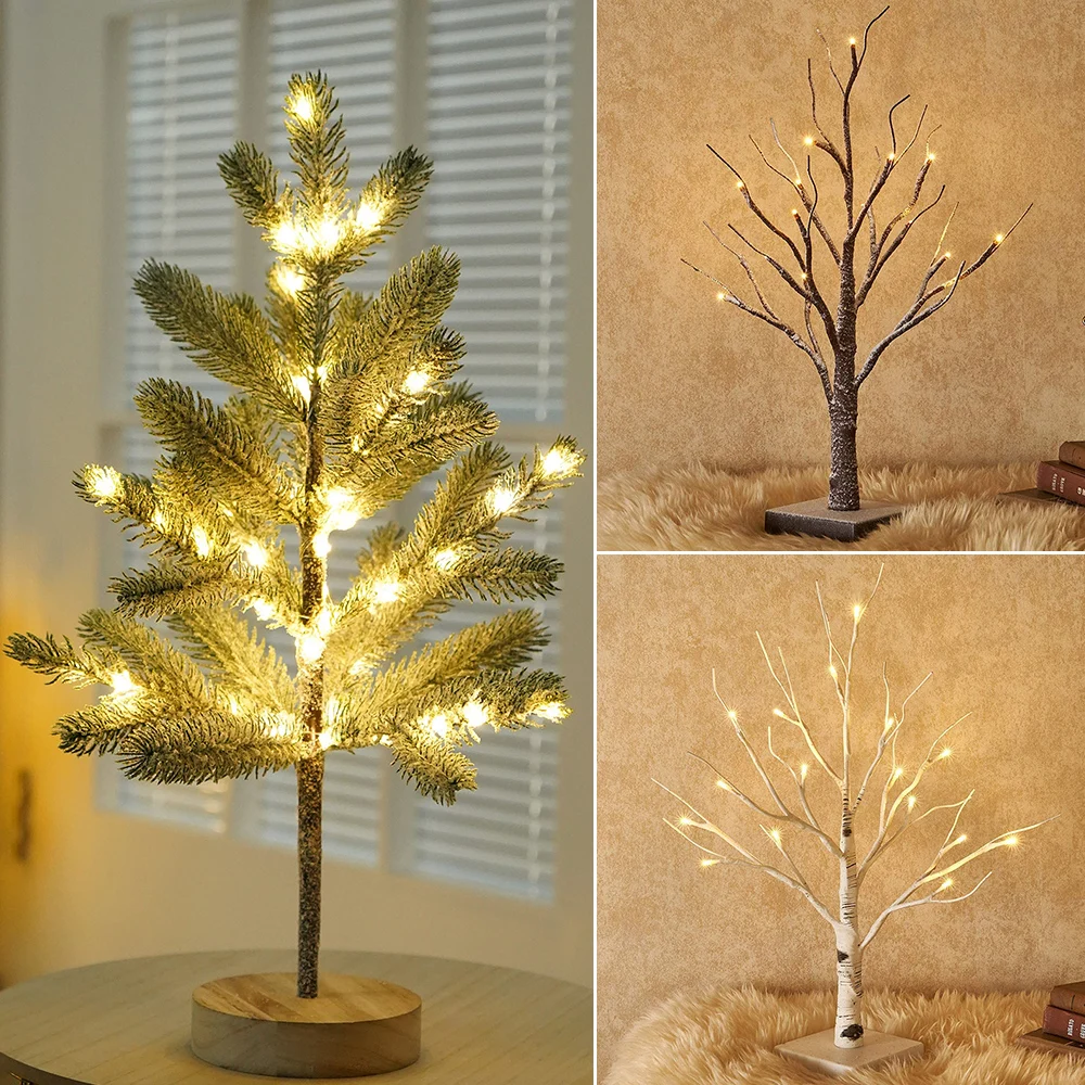 Tabletop Bonsai Tree Lights Room Christmas Decoration Pine Tree Birch Night Lights Table Lamp Indoor Lighting Holiday Night Lamp