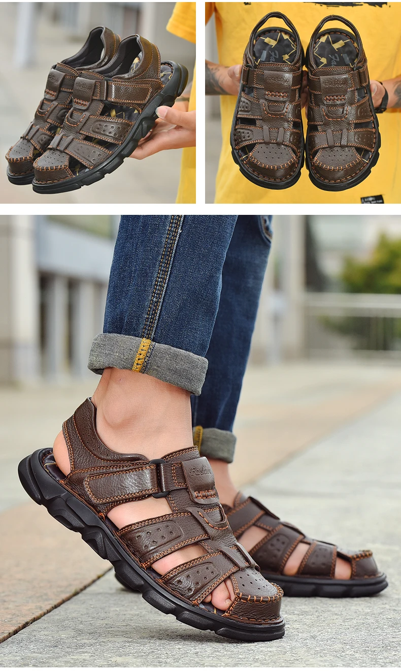 Echt leder Freizeit schuhe für Männer hochwertige klassische Herren Sandalen Sommer Outdoor Walking Herren Turnschuhe atmungsaktive Herren Sandalen – Detail 14