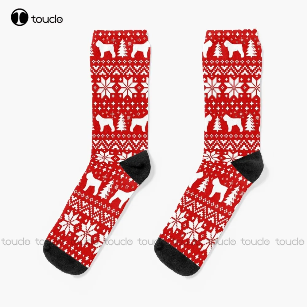 

Bouvier Des Flandres Silhouettes Red And White Christmas Holiday Pattern Socks Socks Women Personalized Custom Christmas Gift