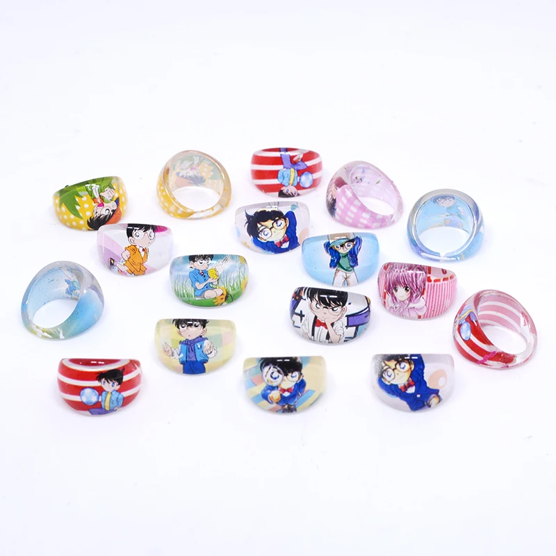 20pcs Kids Rings Lovely Cartoon Anime Conan Detective Kudo Shinichi Ring Children Girls Jewelry Fans Party Gifts