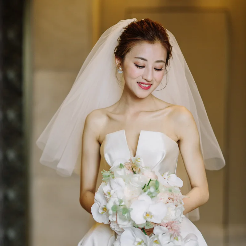 Peine de boda de marfil de dos capas, velo de novia de tul suave Simple, blanco, velo de novia barato