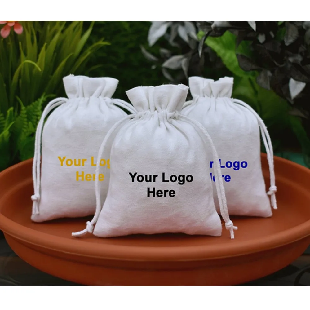 Personalized  White Drawstring Bag With  Logo, Eco Friendly Packaging   Wedding Favor Bags, cutom Jewelry   Free  Shipping  bags