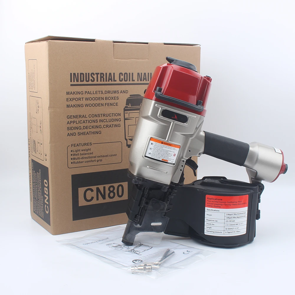 YOUSAILING Quality CN80 Industrial Roofing Pneumatic Coil Nailer Air Nailer Gun Pneumatic Nailing Gun 50mm-83mm