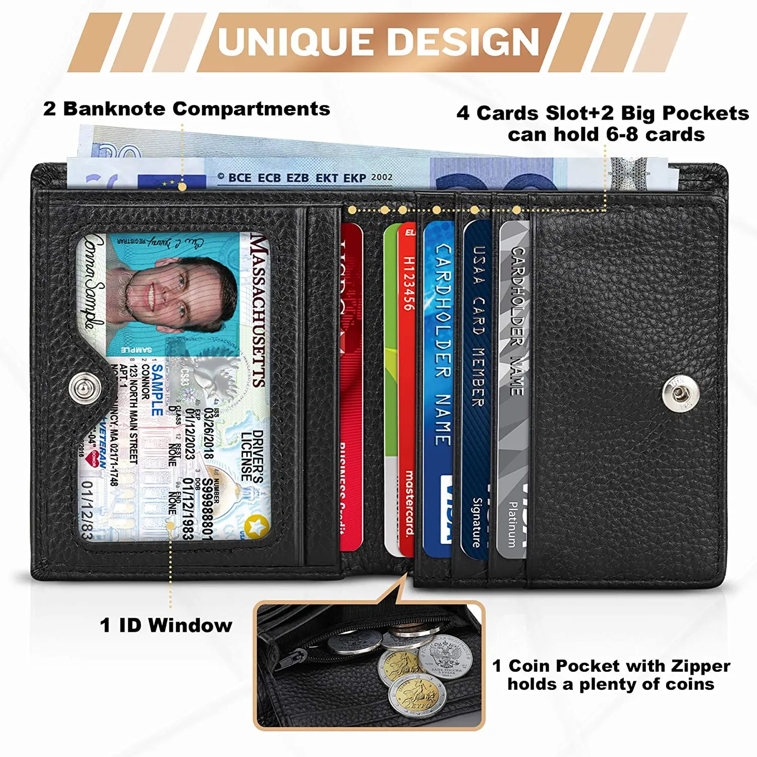 Casual Soft Genuine Leather Wallet Men RFID Black Purse Coin Card Holder