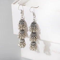 Ethnic Silver Color Bells Tassel Indian Earrings For Women  Vintage Turkish Jhumka Earrings Boho Jewelry Bijoux