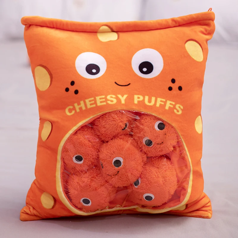 Cheesy Puffs Plush Toy Stuffed Food Throw Pillow Lifelike Puffs 6pcs In one Bag Kids Toys Birthday Christmas Gift for Child