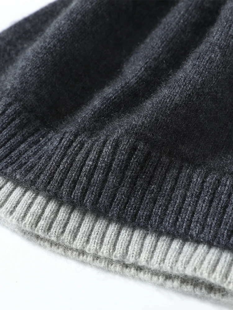 Cashmere 35% Knit Caps New Fashion Double Layer Hem Deco Unisex Beanies 2022 Wool Blend Warm Hat Soft Cozy Spring Outdoor Casual