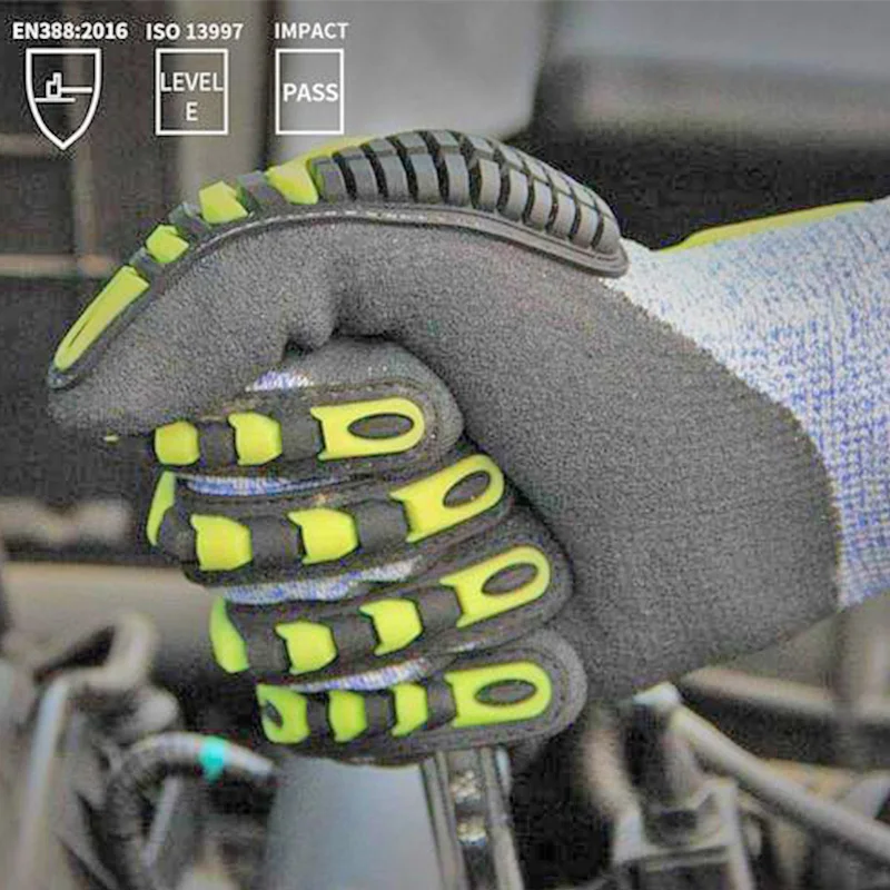 100% High Quality Anti-Cut Resistant Anti-Vibration Glove Oil Proof Mechanic Safety Working Gloves Sandy Nitrile Palm Grip