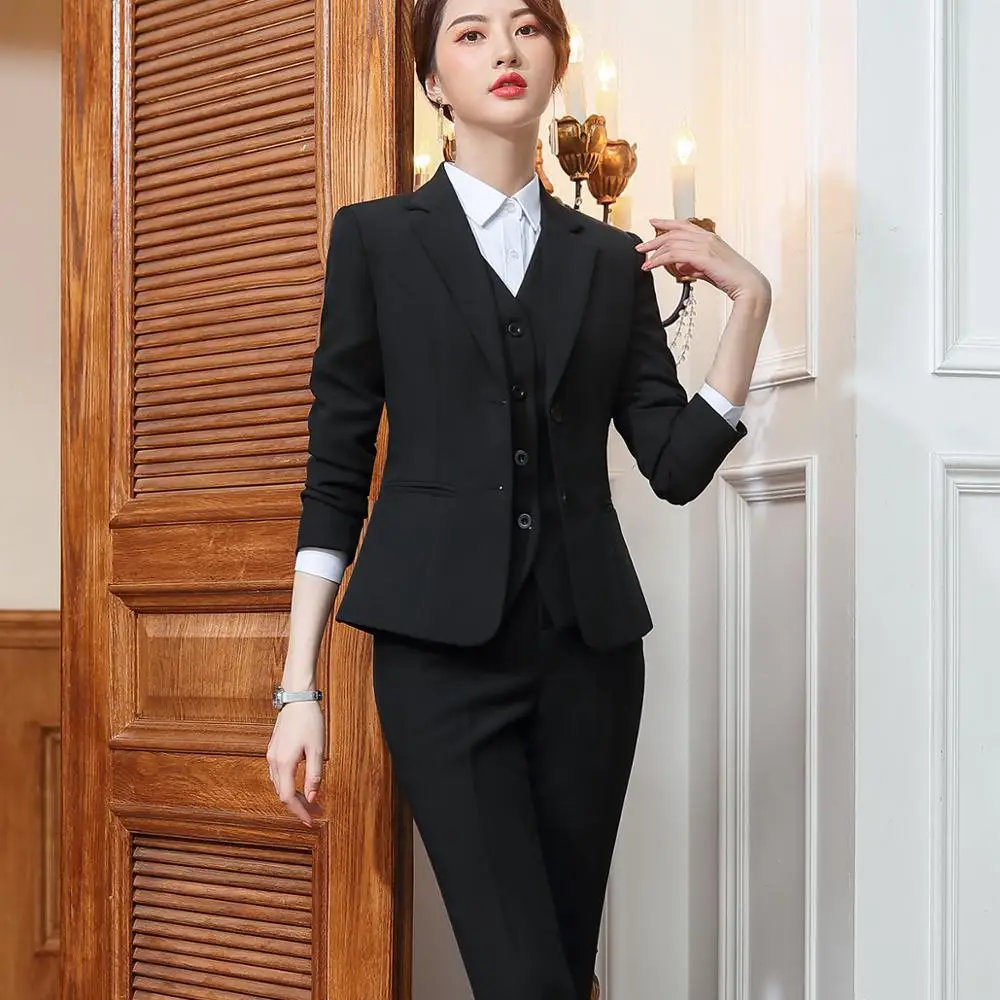 3 Pieces Set Women Vest Blazer Jacket and Pant Suit Office Lady Formal Business Work Career Wear Clothes Red Black Uniform S-5XL