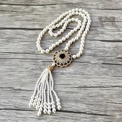 1Pcs New design Blue Zircon charm Jewelry CZ Micro pave Round Pendant, Shell Pearl Beads tassel Women Necklace NK532