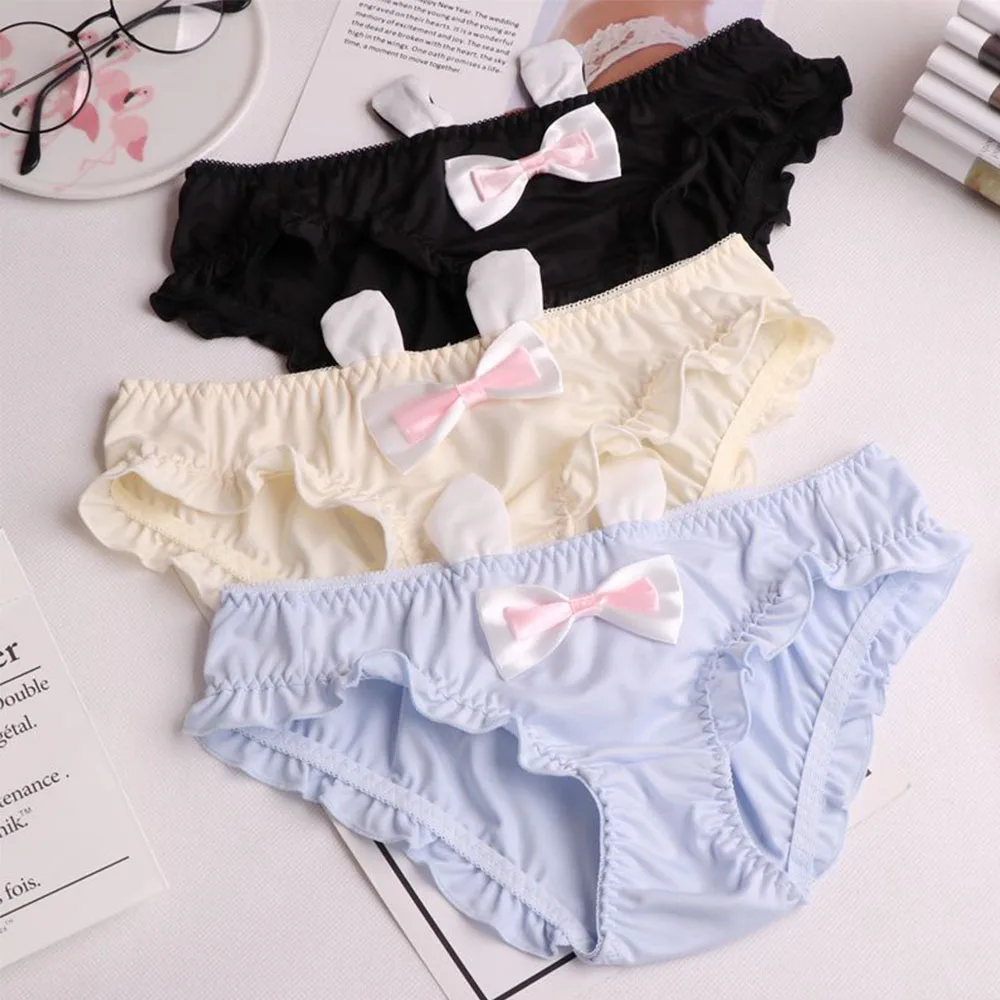 Lolita Girls Cute Bow Cotton Underwear Women Ruffle Seamless Panties Solid Rabbit Ears Briefs Cartoon Lingerie Student lingerie