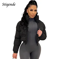 Stigende Cotton Padded Coat Women Patchwork Puffer Parka Outwear Solid Color Winter Warm Zipper Crop Top Jacket Chaqueta Mujer