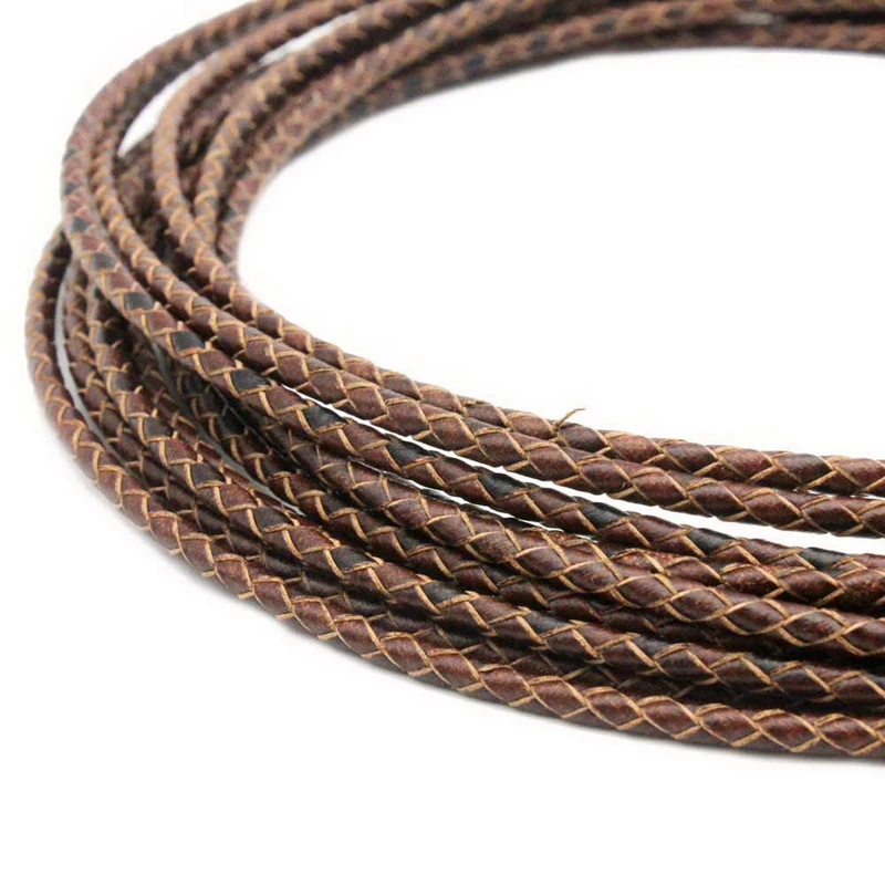 

Aaazee 1 Yard 3mm Round Distressed Brown Braided Real Leather Bolo Strap Braid Cord for Jewelry Making BP3M85