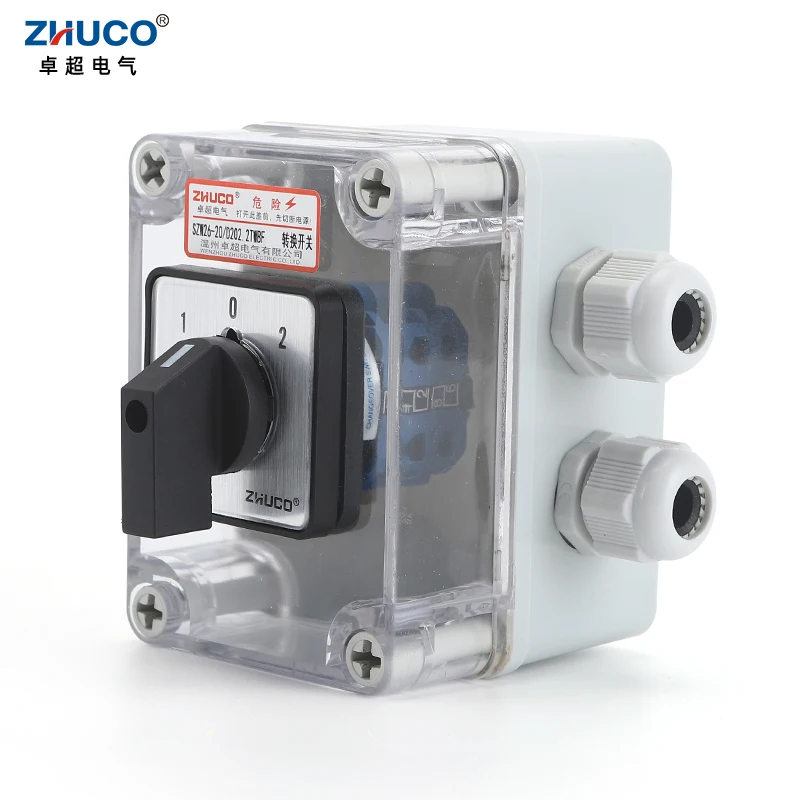 ZHUCO SZW26/LW26-20 D202.2 20A 2 Pole Custom Rotary Universal Cam Changeover Switch With Waterproof And Dustproof Sealed Box