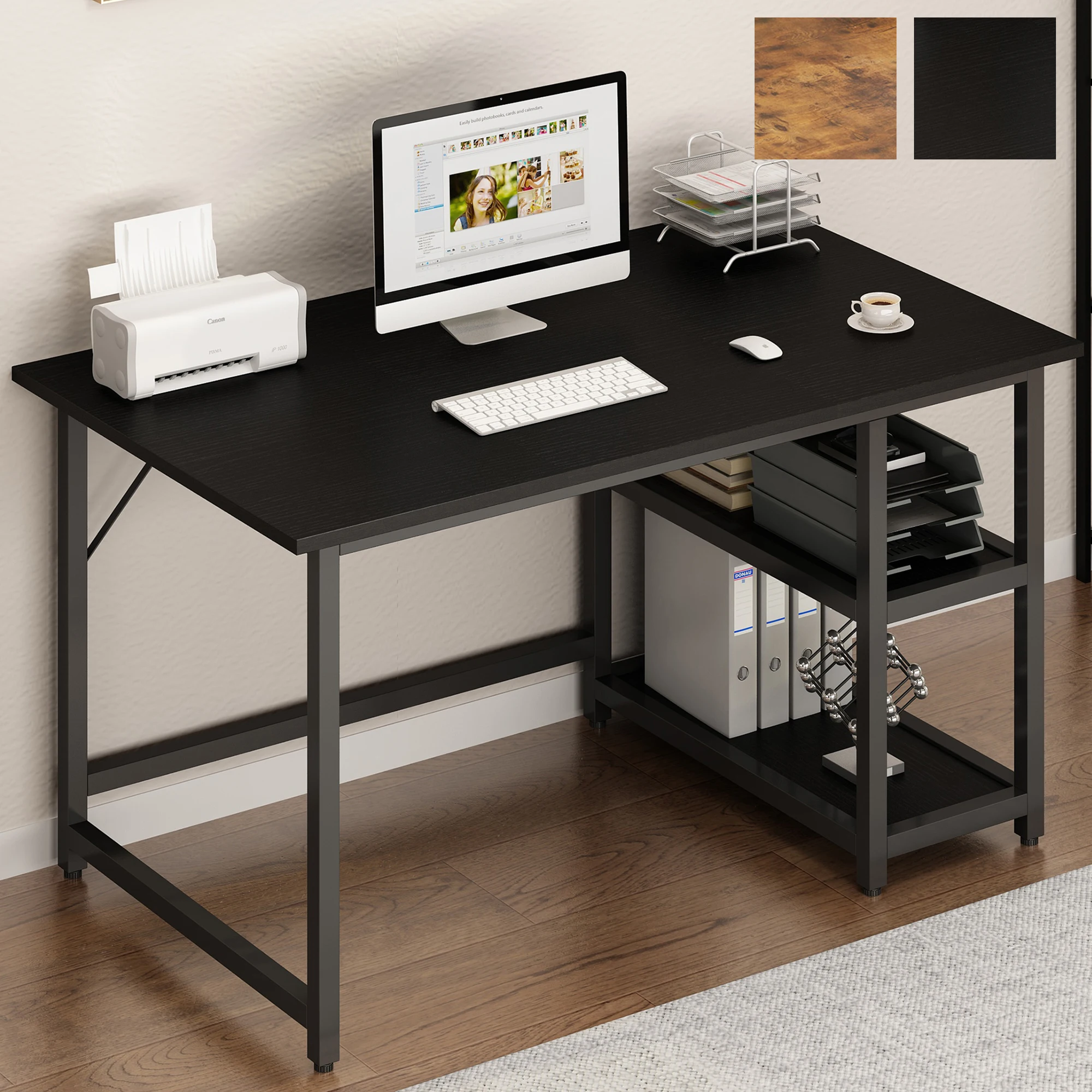 Home Office Computer Study Desk 120x60x75CM with Reversible 2 Tiers Storage Shelves[US-Stock]