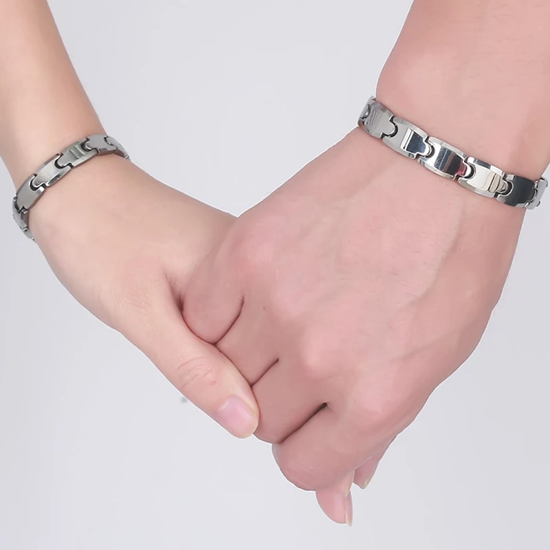 Couple Tungsten Bracelets for Men Women Hematite Health Energy Chain Link Lovers Wristband Magnet Jewelry Benefits Waterproof