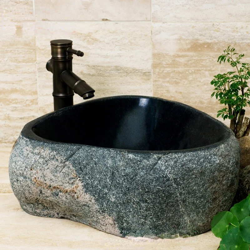 Natural Stone Wash Basin Vintage Cobblestone Table Basin Balcony Wash Basin Personalized Bathroom Stone Bathroom