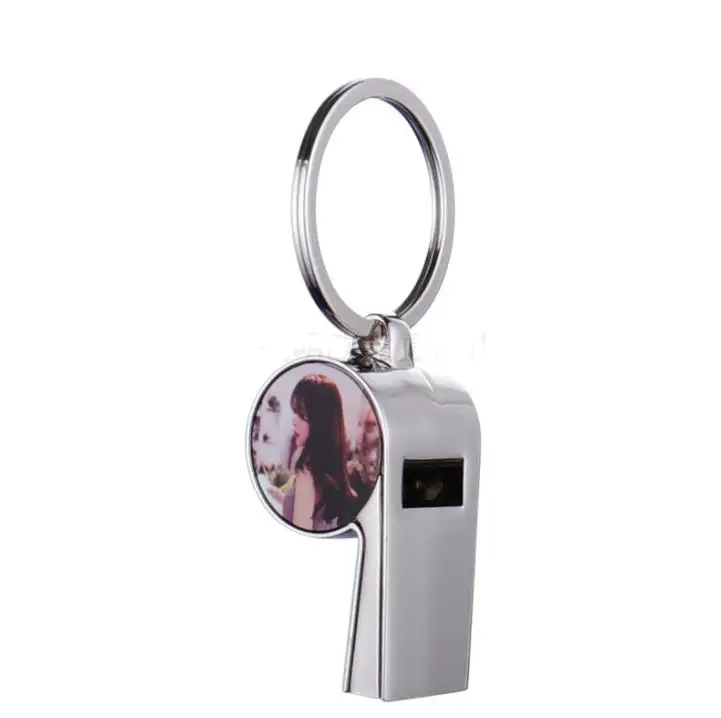 

Sublimation Blank Whistle Keychain Favor Zinc Alloy DIY Name Keyring Double-sided Heat Transfer Coating Pendant SN3997