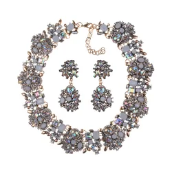 Luxury Crystal Rhinestone Necklace Earrings Jewelry Sets Women Indian Statement Large Collar Choker Necklace Wedding Jewelry