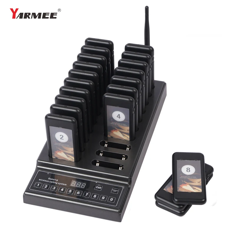 YARMEE Restaurant Pager Calling System 20 Channels Transmitter + 20 Paging Buzzers for Food Court Queuing for Food Pickup