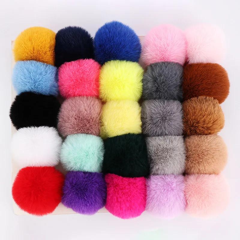 Real Rex Rabbit Fur Pompom Ball 6cm Ponpones Rabbit Fur Pompon Ball for Keychain Fur DIY Bag Charms with Fluffy Bunny 1pc 1card