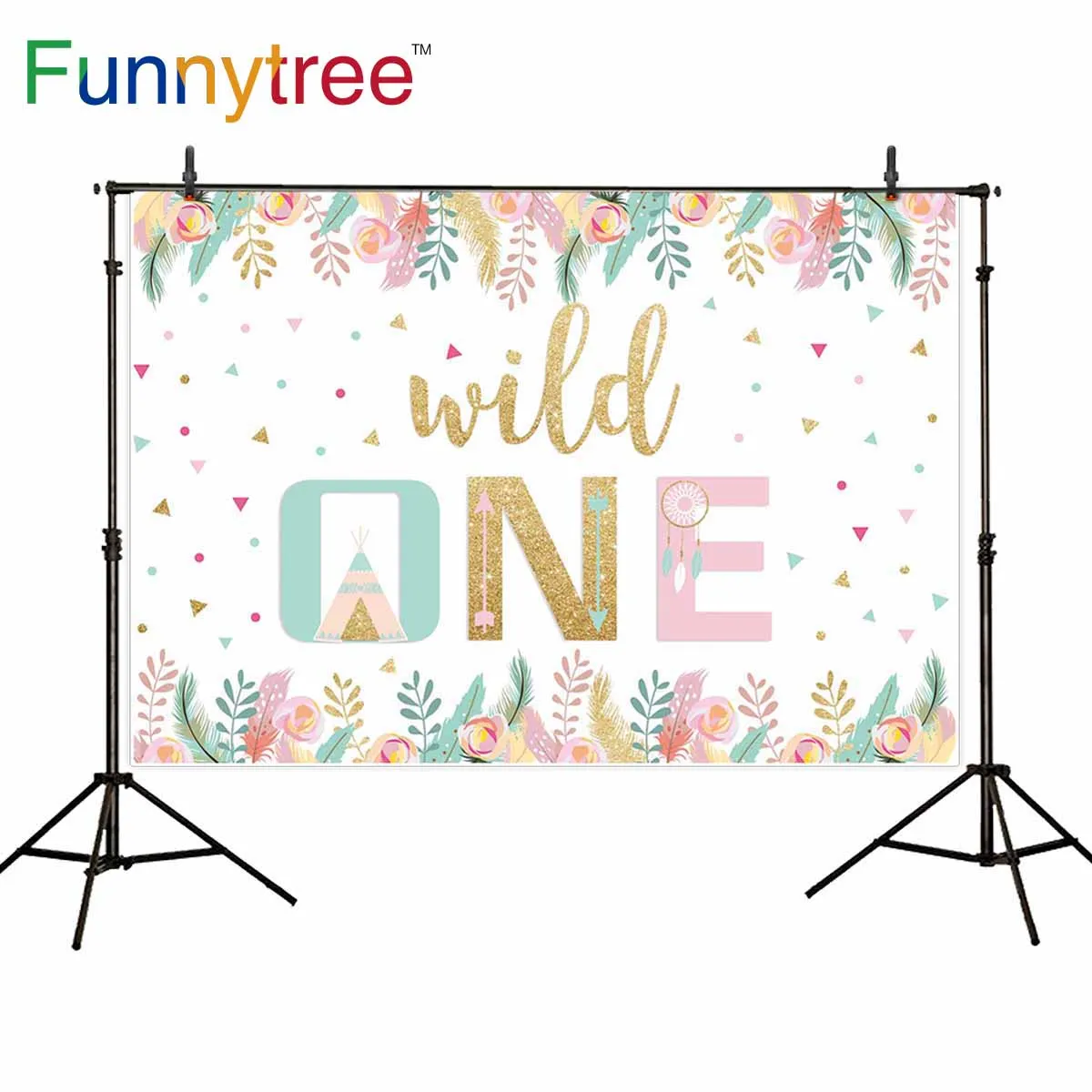 

Funnytree Boho Wild One birthday backdrop Tribal Teepee Tent Indian Arrows Dreamcatcher Background Baby Shower Photozone Banner