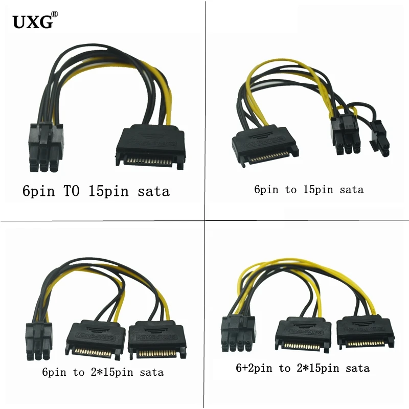 

18AWG SATA Dual 15Pin To G 5PCSraphics Card PCI-e PCIE 8 (6+2) Pin Video Card Power Supply Cable 8pin To Sata Y Splitter Adapter