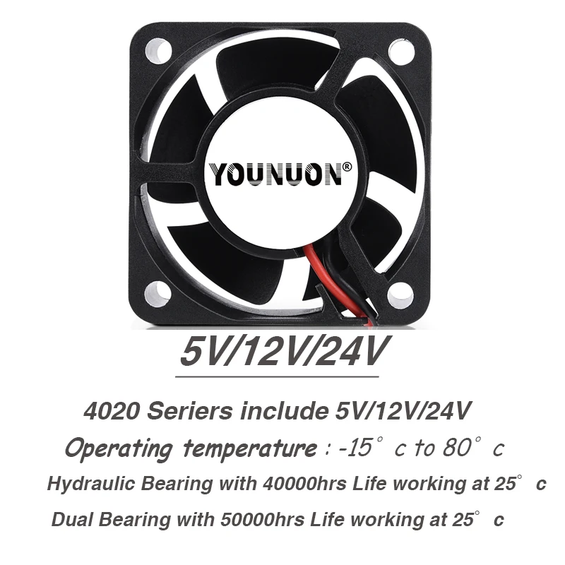 Ventilateur de refroidissement pour coque d'ordinateur, dissipateur thermique, 2 broches, 3 broches, 40mm, 40x40x20mm, 24V, 12V, 5V, 4020, imprimante 3D, boule, 2 pièces