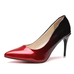 Scarpe da donna Décolleté con punta a punta Abito in pelle verniciata Vino rosso 10 cm Tacchi alti Scarpe da barca Scarpe da sposa Zapatos Mujer