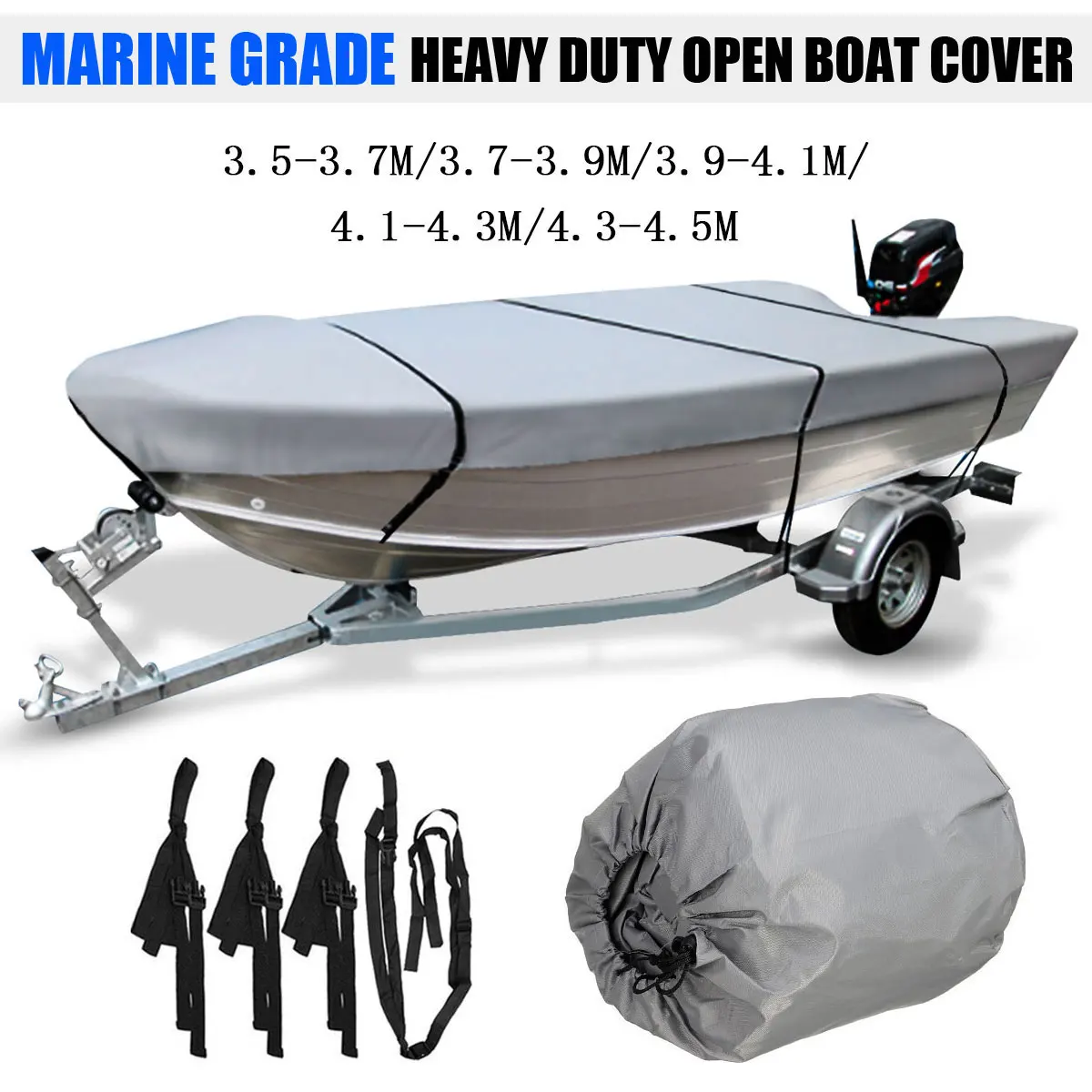 Gray Boat Cover Winter Snow Cover Trailerable Open Boat Cover 3.5-4.5m 210D Waterproof Sun Shade Dustproof Marine Accessories