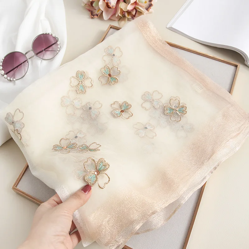 Summer Light Thin silk wool Scarf Female Long Shawl Women Sunscreen bandana Floral Embroidery Mori Girl 2022 scarves soft stoles