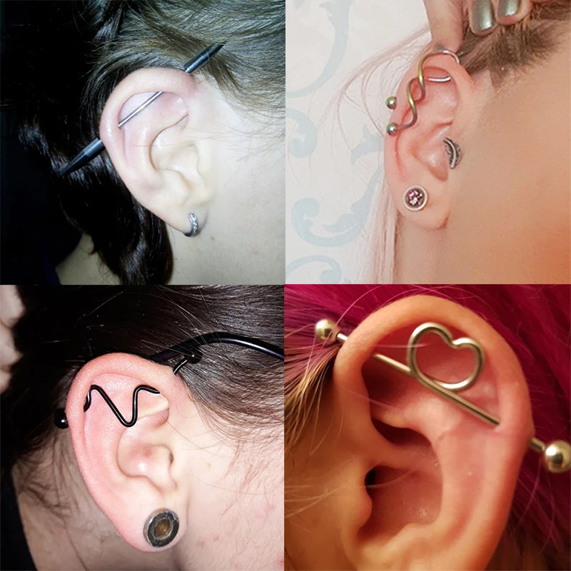 4PCS Surgical Steel Industrial Piercing Jewelry Pack Industrial Barbell Earrings Bar Stainless Cartilage Tragus Piercing Jewelry