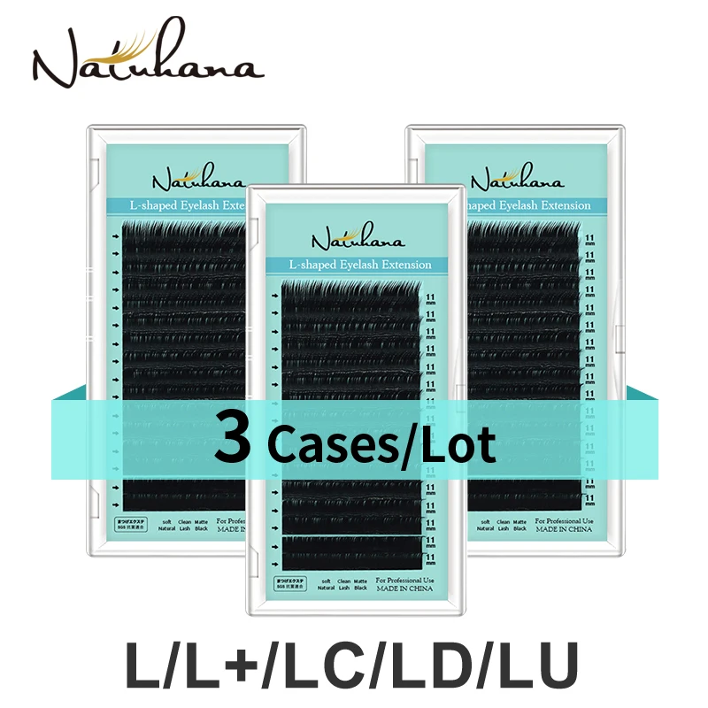 NATUHANA Wholesale 3Cases/lot 8~15Mixed L/L+/LC/LD/LU Curl Matt Black Eyelash Extension Individual PBT Mink False Fake Eyelashes