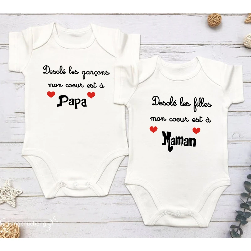 Sorry Girls Boys My Heart Is Mom or Dad Funny Newborn Baby Bodysuits Cotton Short Sleeve Infant Jumpsuits Rompers Outfits