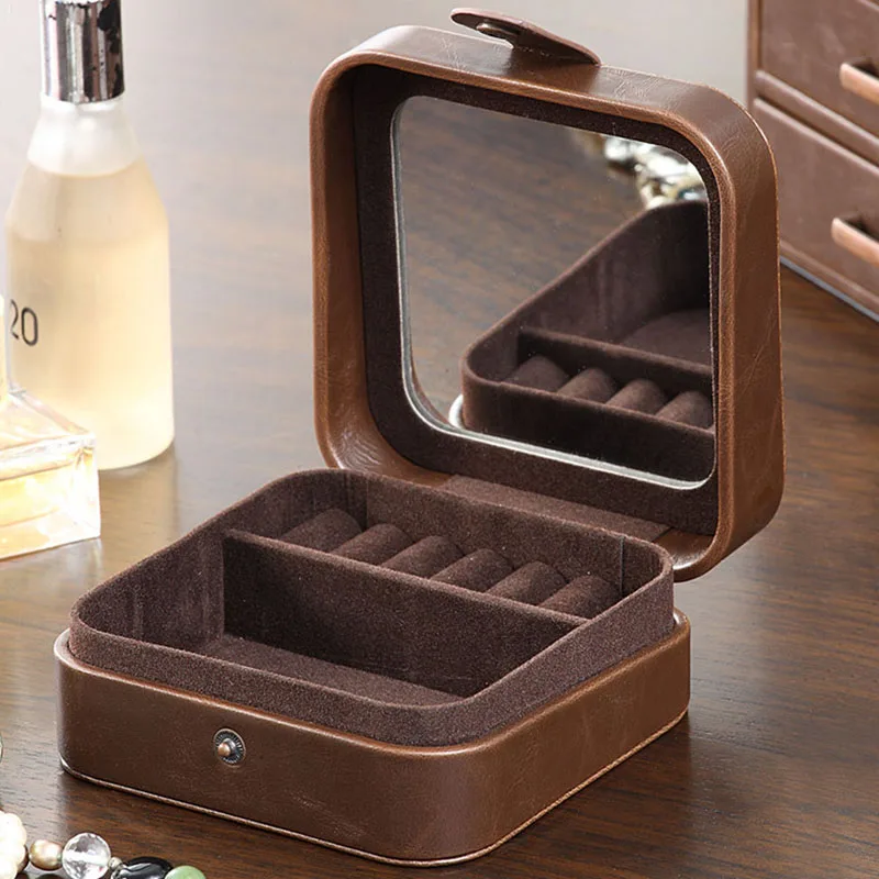 Nordic Leather Jewelry Box Organizer Simplicity Retro Mini Travel Carry Portable Earrings Case Rings Display Storage Box Gift