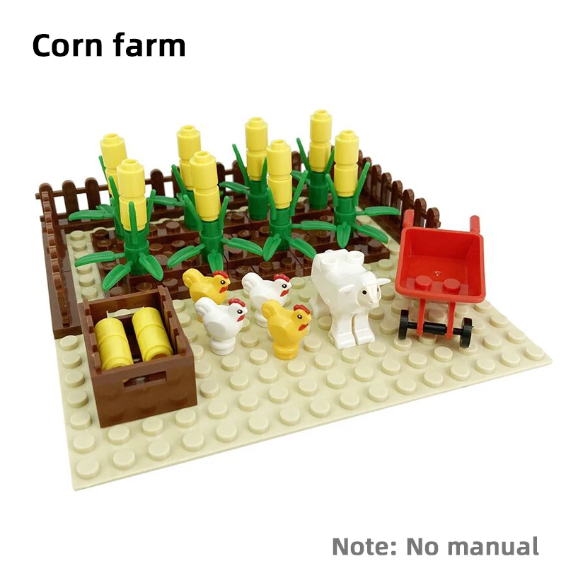 MOC ферма ранчо собака питомник курятник строительный блок игрушки животное кукуруза морковь кролик курица яйцо корова Бык Свинья сарай дом