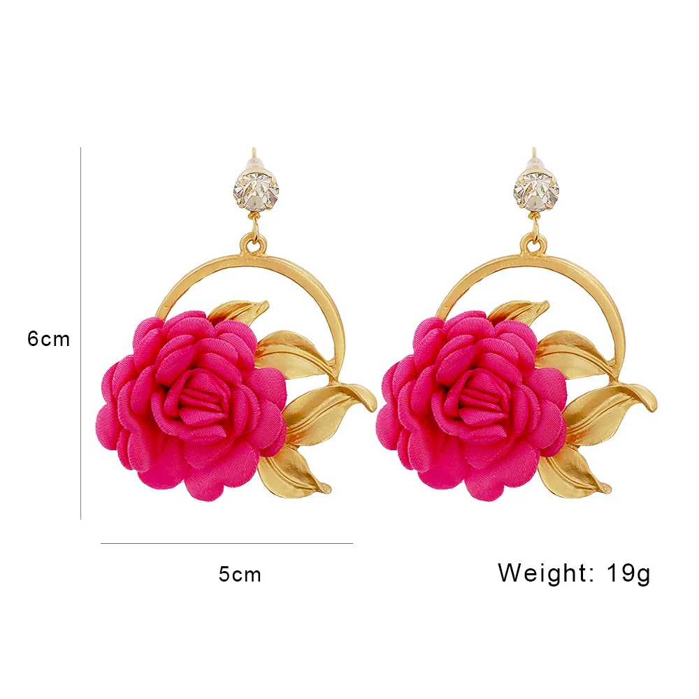 Summer korea Red Flower Dangle Earrings Bohemian Ethnic orange  leaf drop Earrings For Women jewelry Christmas gift wholesale