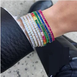 Creative gifts rainbow bracelet& bangles fashion square cz tennis chain glod filled fashion jewelry chic multi color zircon NEW