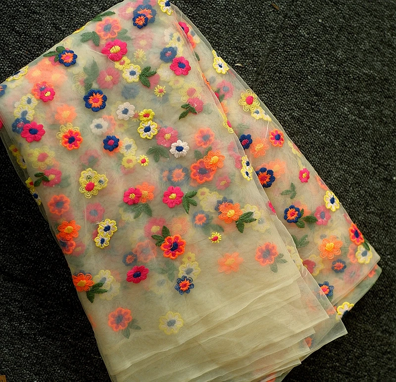 high density fine mesh gauze lace flower embroidery fabric DIY skirt clothing curtain table cloth fabric
