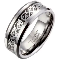 BONISKISS 8mm Men's Ring Celtics Dragon Tungsten Carbide Ring Anniversary/Engagement/Wedding Band Ring Comfort Fit Size 5-16
