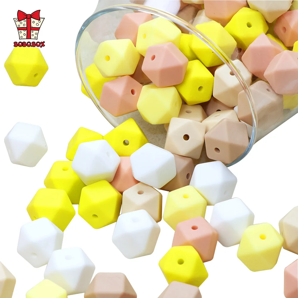 BOBO.BOX 30pcs 14mm Hexagon Silicone Beads Food Grade Silicone Baby Teether BPA Free Baby Teething Pacifier Chain Beads Pendant