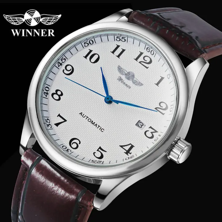 Free Shipping 2020 WINNER Fashion Men's Business Automatic Watches Leather Strap Calendar Date Male Mechanical Wrist Watches AAA