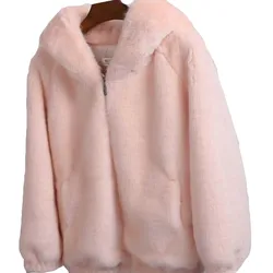 Chaqueta con capucha de imitación de visón para mujer, abrigo cálido de Color sólido con cremallera gruesa y bolsillo, versión coreana, invierno, 2020